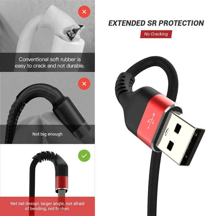 Black and red USB A to USB Type-C fast charging and data cable for Android phones.