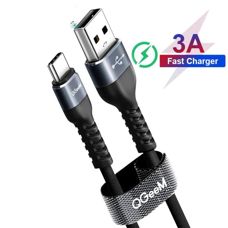 Black and red USB A to USB Type-C fast charging and data cable for Android phones.