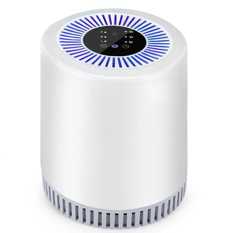 White household air purifier unit with HEPA filter for medium-sized rooms.