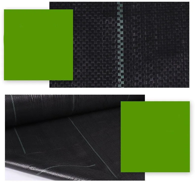 Black composite woven polyethylene weed-proof cloth roll for agricultural greenhouse use.
