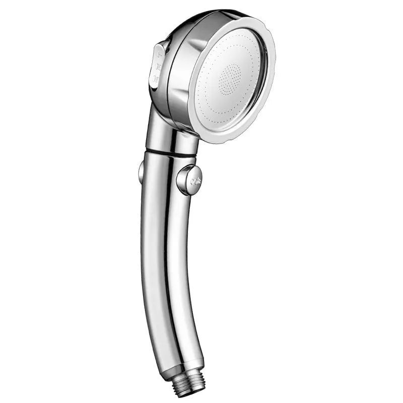 Blue ABS plastic handheld shower head with universal four-point fitting connector.