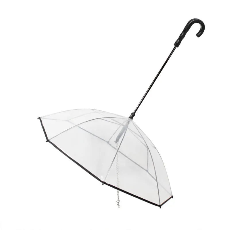 Transparent dog umbrella with traction chain removable on small dog for rainy walk