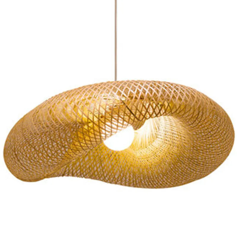 Bamboo chandelier with 40cm natural shell shade hanging as Chinese Zen pendant light