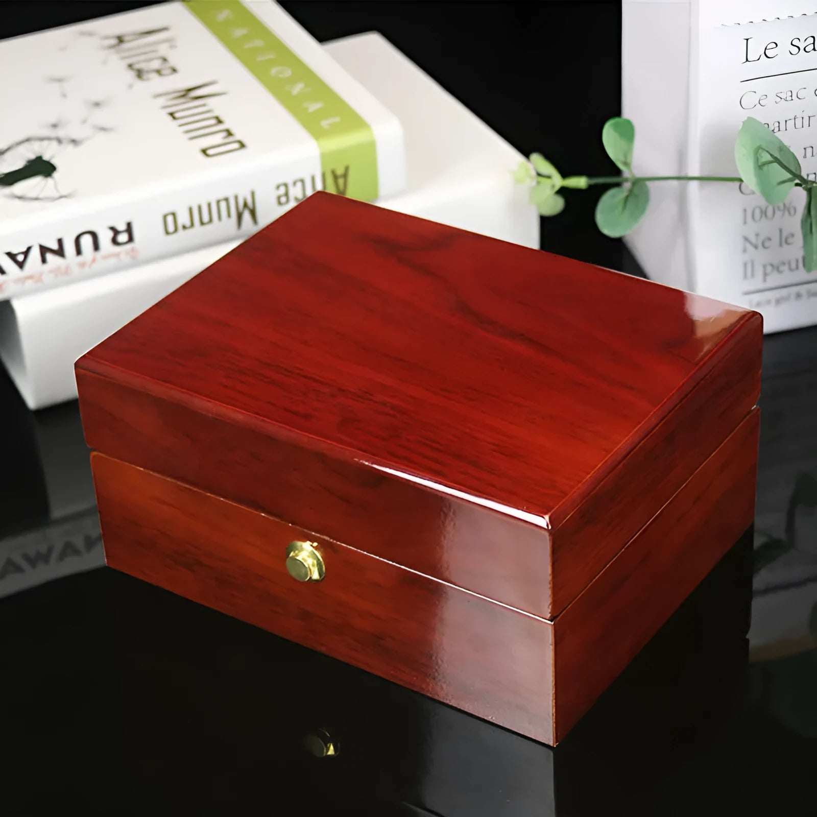 Brown MDF gloss paint custom packaging box with silk screen decoration, 18x13.5x8.5cm, heaven and earth cover