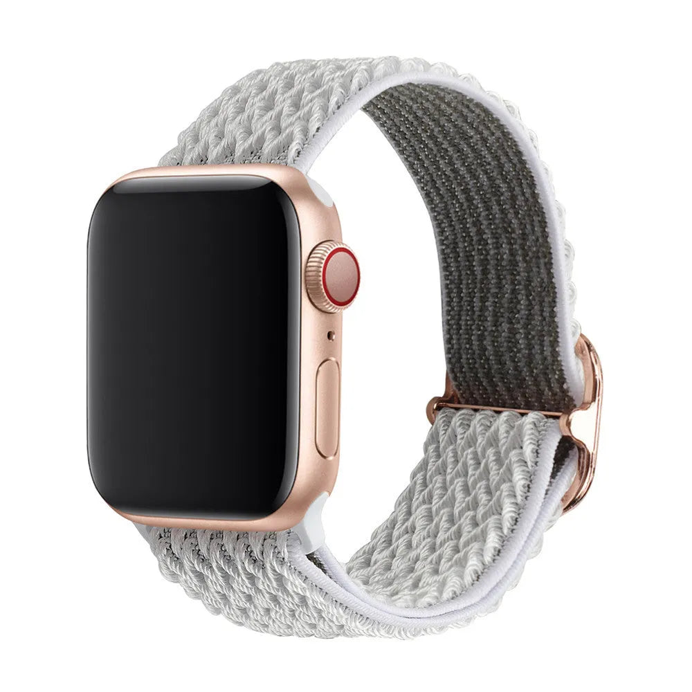 Braided nylon elastic strap for Apple Watch in multiple colours showing wave pattern texture