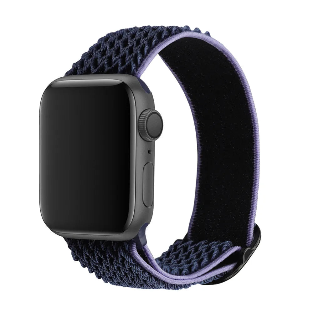 Braided nylon elastic strap for Apple Watch in multiple colours showing wave pattern texture