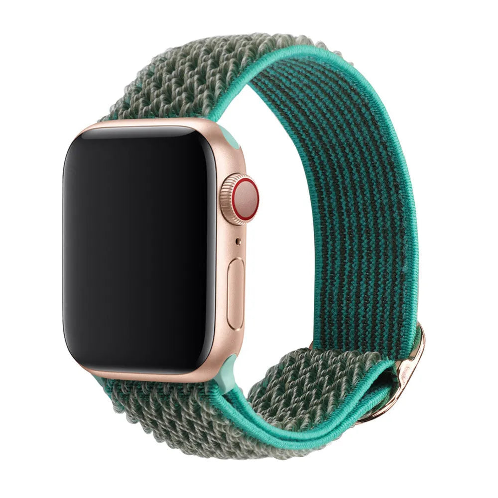 Braided nylon elastic strap for Apple Watch in multiple colours showing wave pattern texture