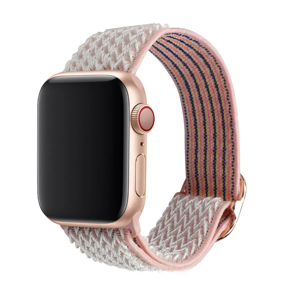 Braided nylon elastic strap for Apple Watch in multiple colours showing wave pattern texture