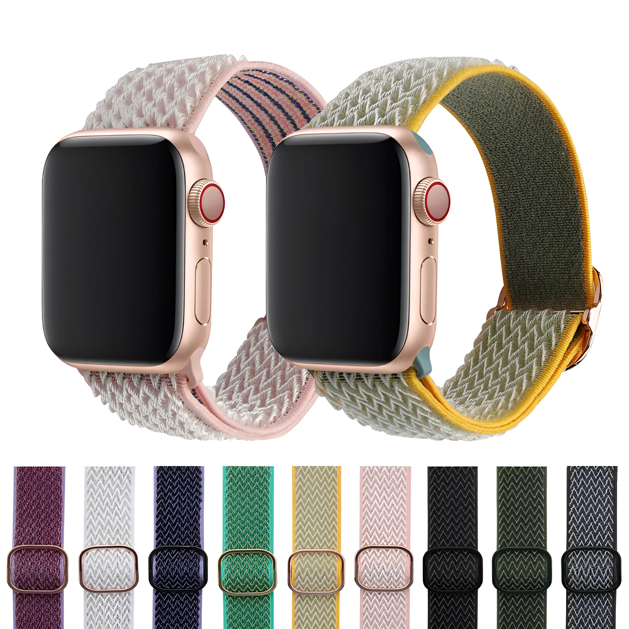 Braided nylon elastic strap for Apple Watch in multiple colours showing wave pattern texture