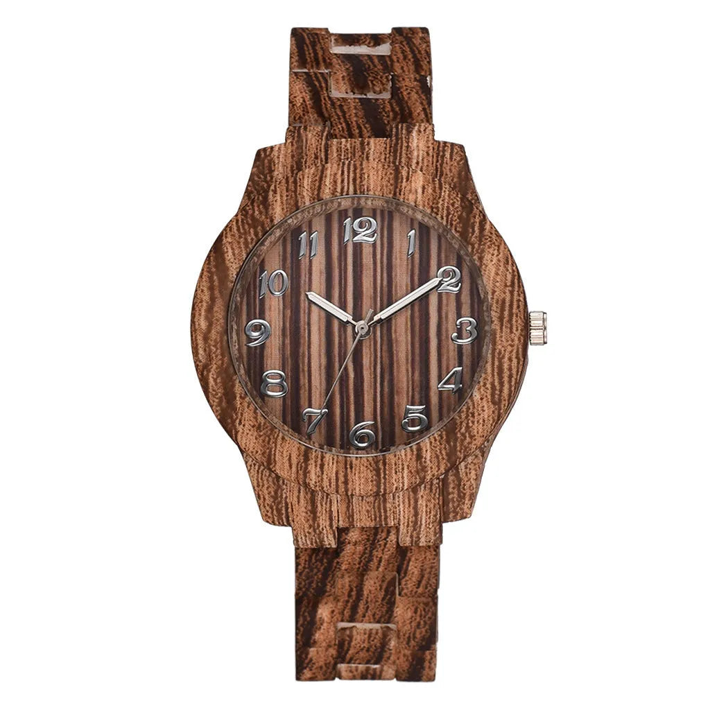 Wood grain retro quartz couple watches with silicone strap and 39mm case in five colour options