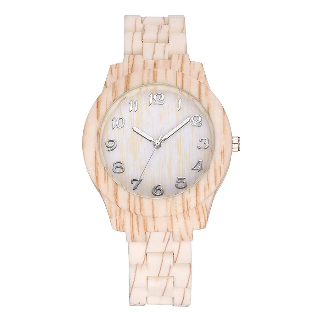 Wood grain retro quartz couple watches with silicone strap and 39mm case in five colour options
