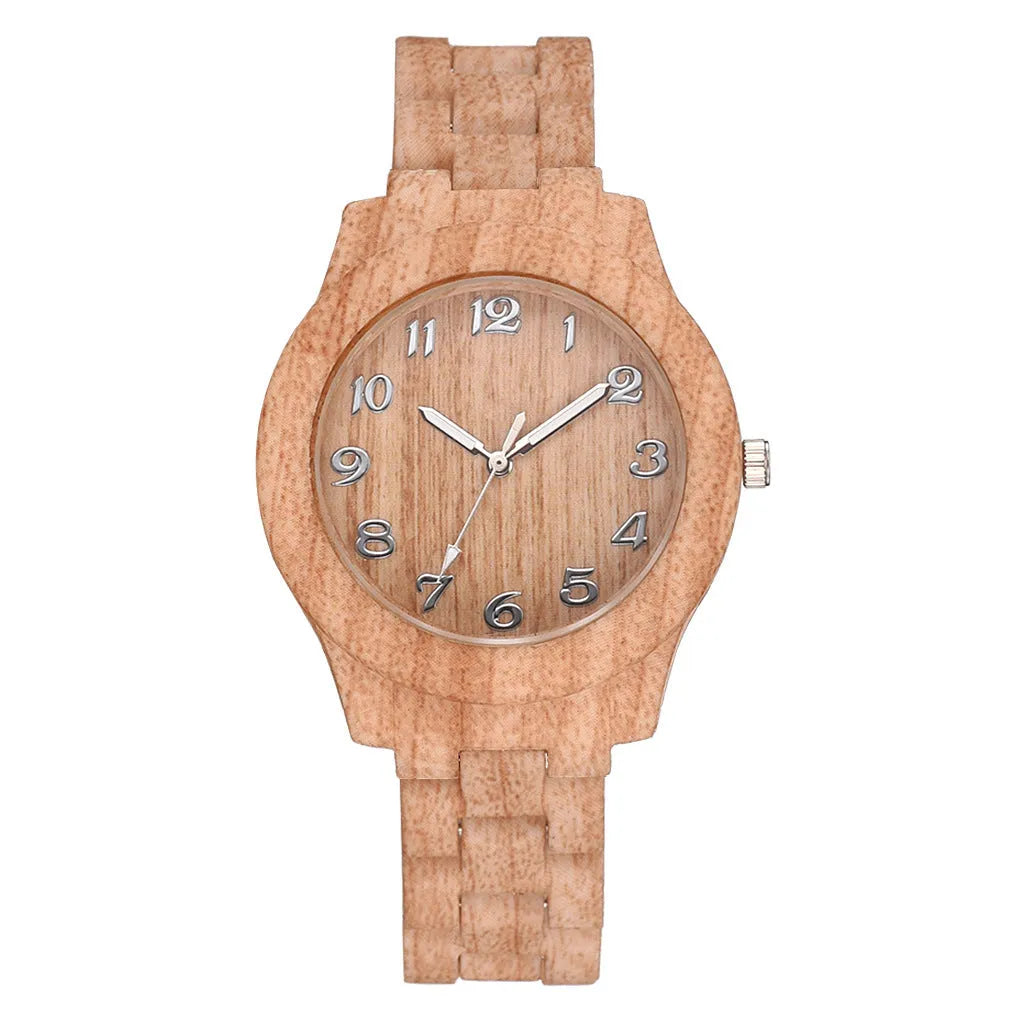 Wood grain retro quartz couple watches with silicone strap and 39mm case in five colour options