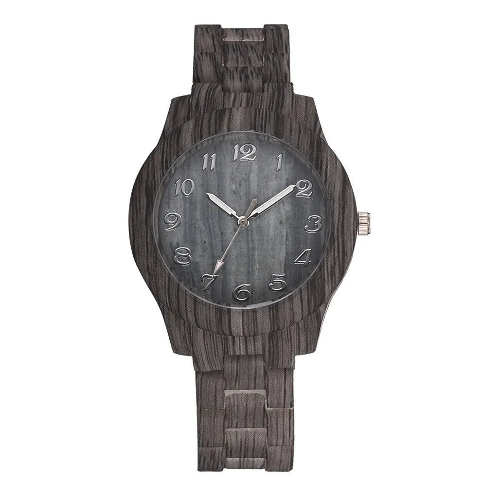 Wood grain retro quartz couple watches with silicone strap and 39mm case in five colour options