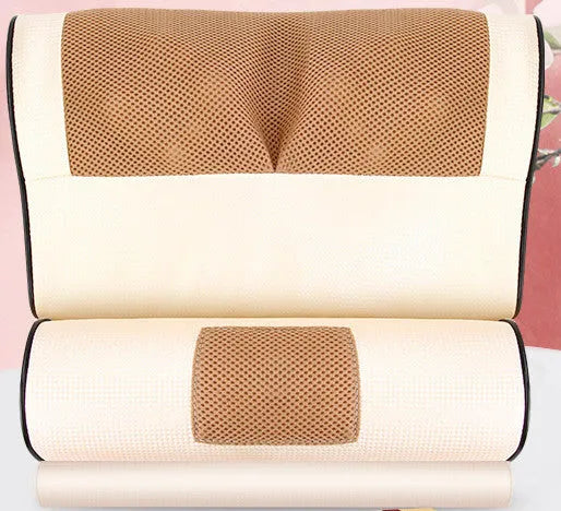 Black cervical spine massager pillow with 8 massage heads, infrared therapy, and AC power for home sleep neck relief
