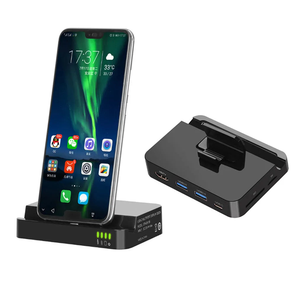 Black base mobile phone dock converter for HD video output to external displays
