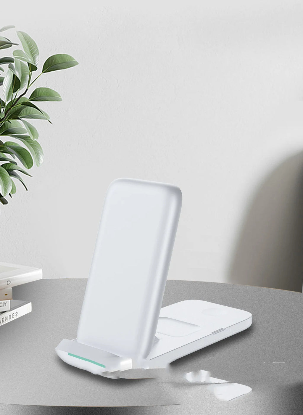 Foldable 3-in-1 wireless charger showing black and white colour options with TYPE-C port