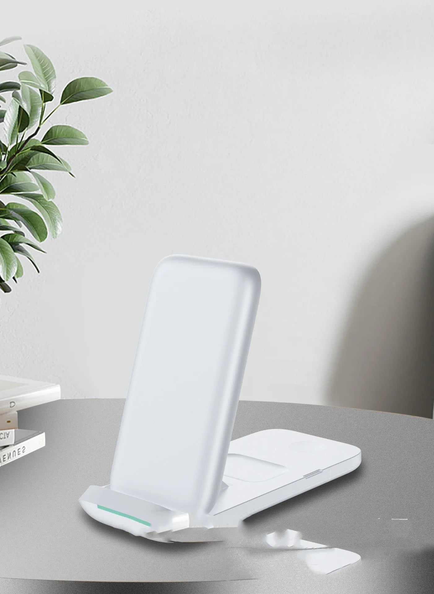 Foldable 3-in-1 wireless charger showing black and white colour options with TYPE-C port