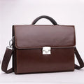 Black horizontal square PU leather men's business briefcase with a single handle.