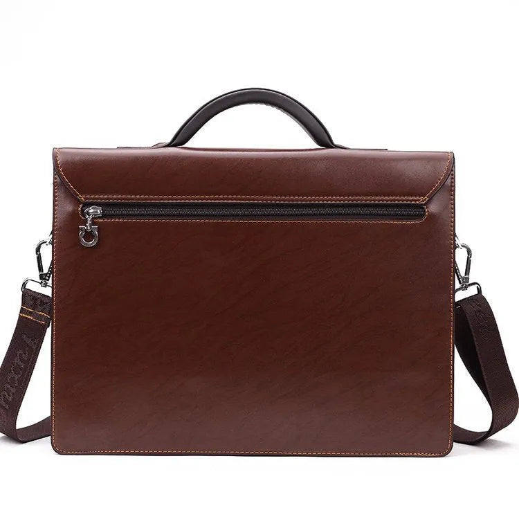 Black horizontal square PU leather men's business briefcase with a single handle.