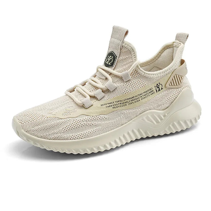 Men's low-top white casual sports shoes with mesh upper and rubber sole on plain background