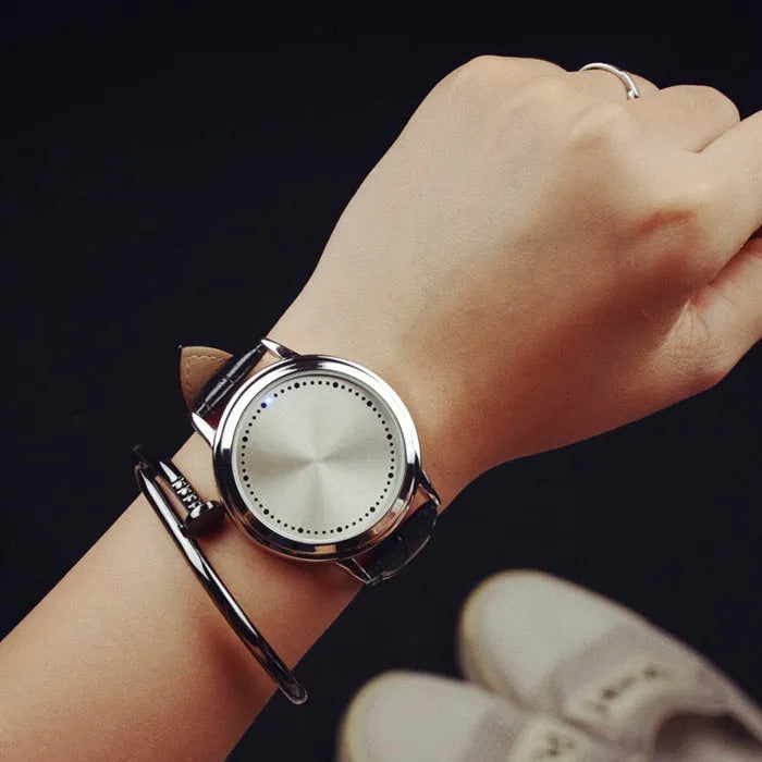 Electronic digital wrist watch with blue LED display in black and white colour options