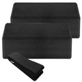 Set of two EVA yoga blocks and one cotton yoga strap in blue, green, and black options for indoor yoga and Pilates