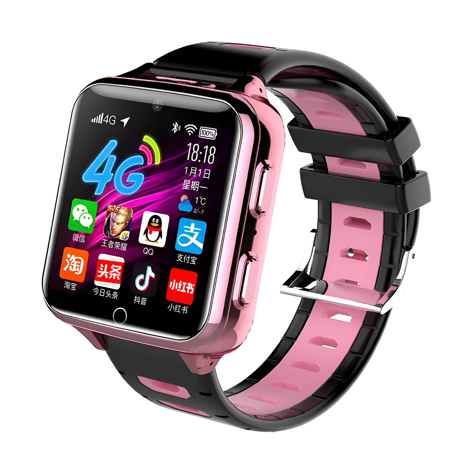 Children's smart sports learning watch with 1.54-inch screen in black, blue, or pink silicone wristband