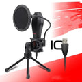 Black wired broadcast microphone with USB cable for gaming and singing streams