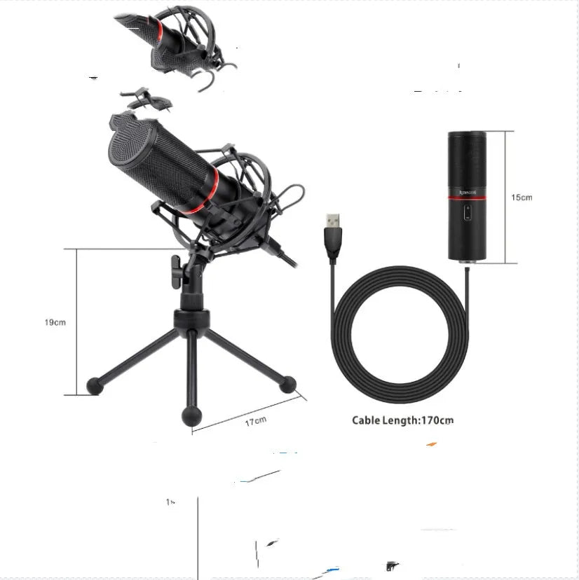 Black wired broadcast microphone with USB cable for gaming and singing streams