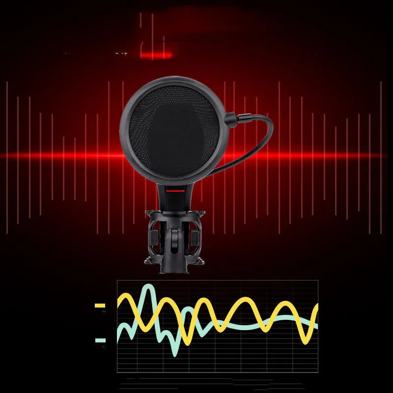 Black wired broadcast microphone with USB cable for gaming and singing streams