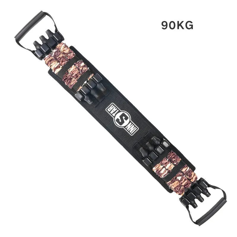 Camouflage nylon bench press stretcher with three-level resistance adjustment and soft rubber handle