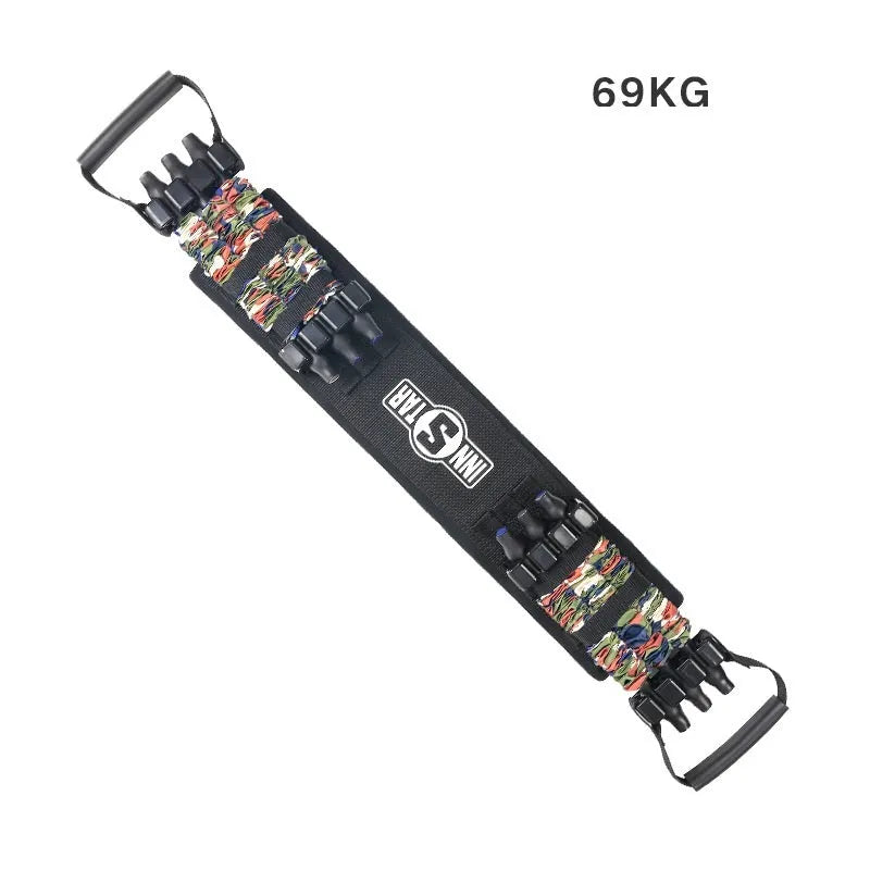 Camouflage nylon bench press stretcher with three-level resistance adjustment and soft rubber handle
