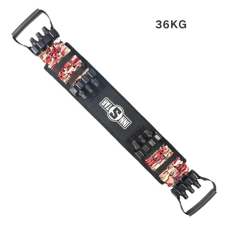 Camouflage nylon bench press stretcher with three-level resistance adjustment and soft rubber handle