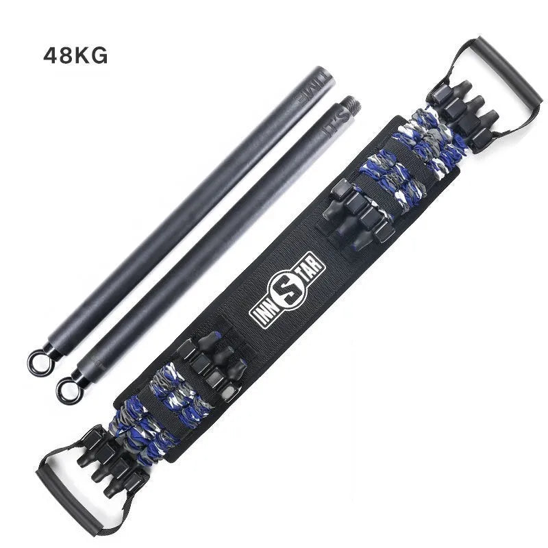 Camouflage nylon bench press stretcher with three-level resistance adjustment and soft rubber handle