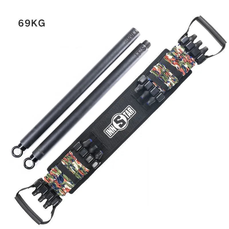 Camouflage nylon bench press stretcher with three-level resistance adjustment and soft rubber handle