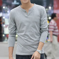 Casual men's linen V-neck t-shirt with button detail in black, size M to 4XL
