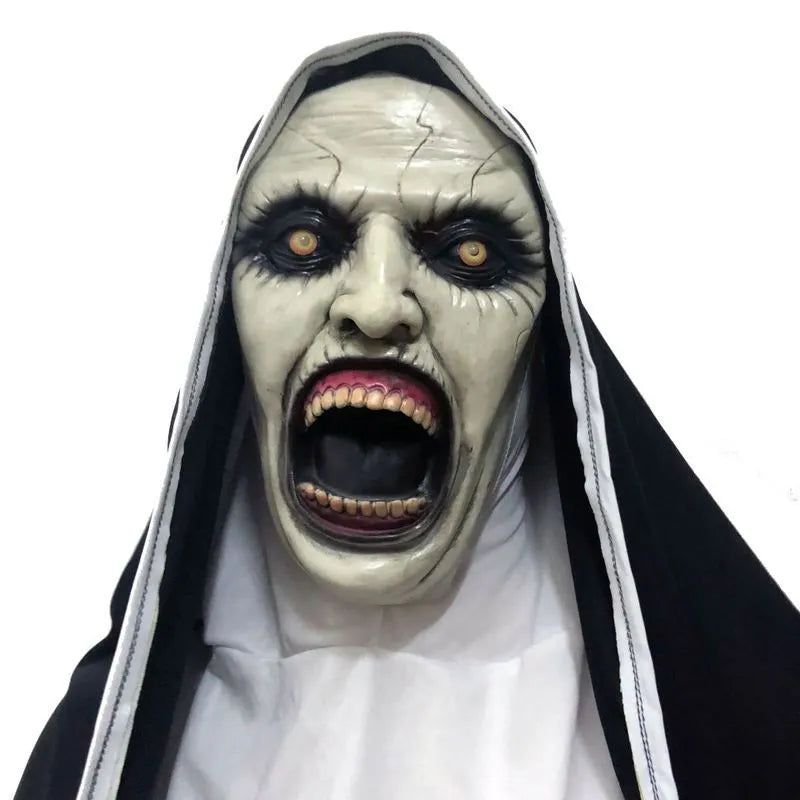 Halloween scary nun mask with closed mouth style option, plastic regular size party prop