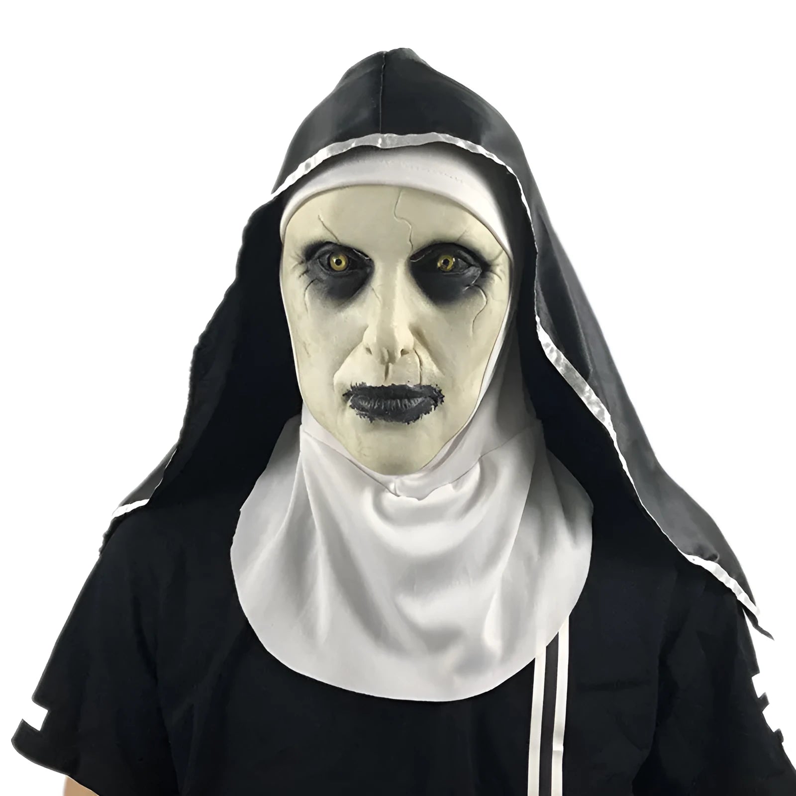 Halloween scary nun mask with closed mouth style option, plastic regular size party prop