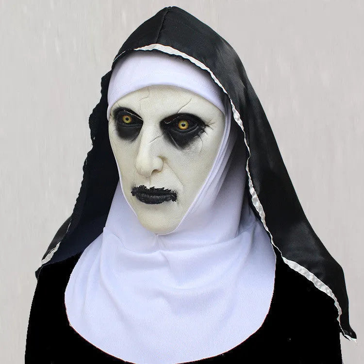 Halloween scary nun mask with closed mouth style option, plastic regular size party prop