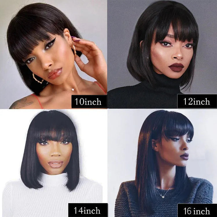 Unice Hair full machine human hair wig in natural black colour with 10 inch length