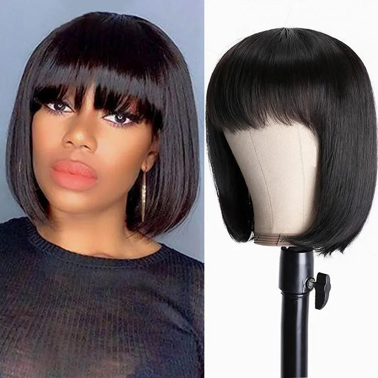 Unice Hair full machine human hair wig in natural black colour with 10 inch length
