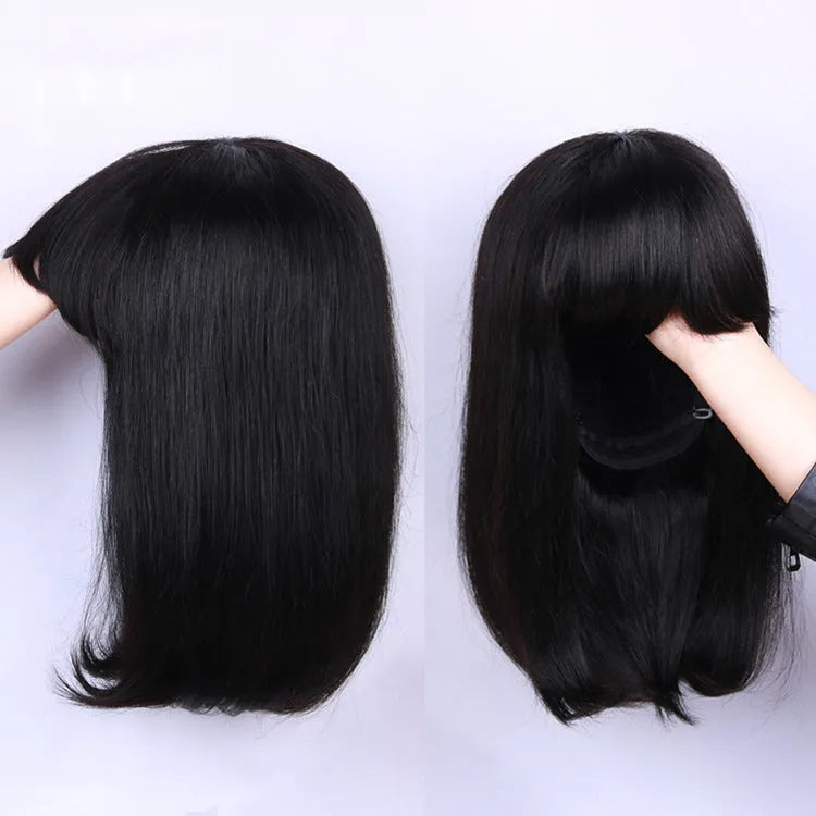 Unice Hair full machine human hair wig in natural black colour with 10 inch length
