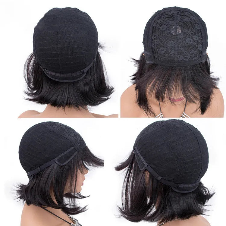 Unice Hair full machine human hair wig in natural black colour with 10 inch length
