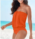 Solid colour strapless tube top one-piece triangle swimsuit in six colours available in sizes S to 3XL
