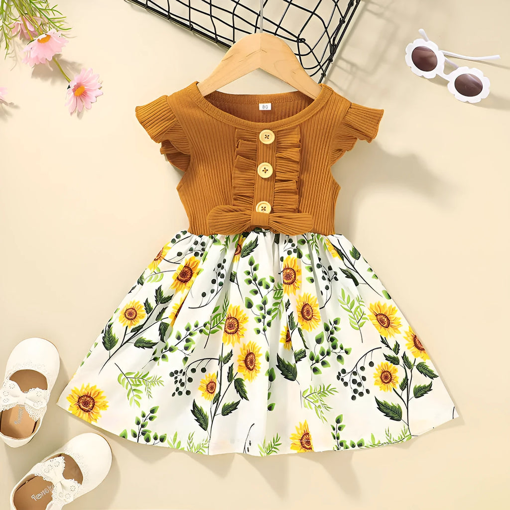 Sleevel summer dress for toddler girl in multiple colour options showing size range 80cm to 120cm
