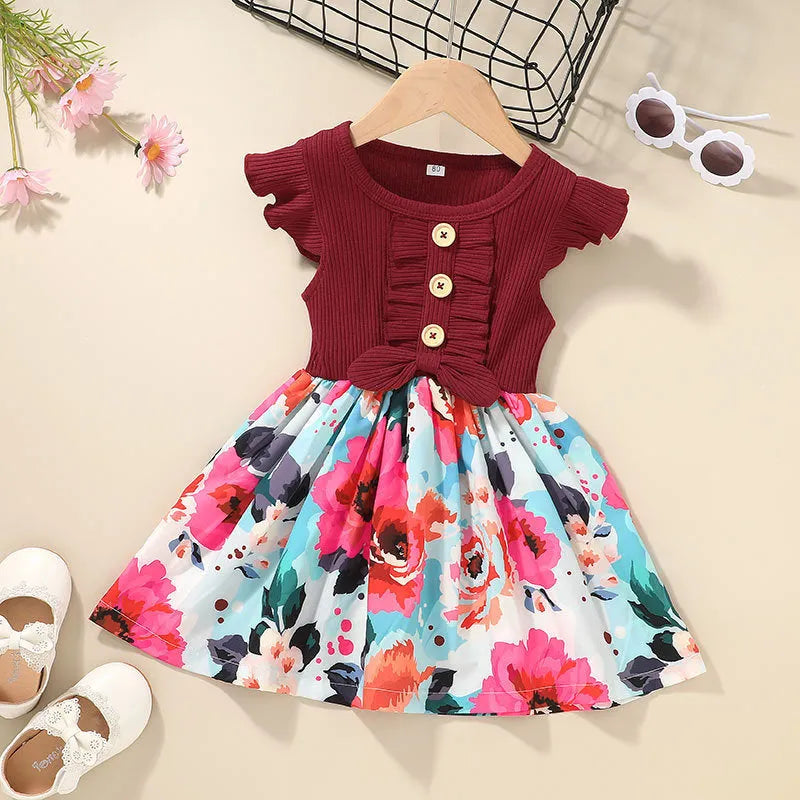 Sleevel summer dress for toddler girl in multiple colour options showing size range 80cm to 120cm