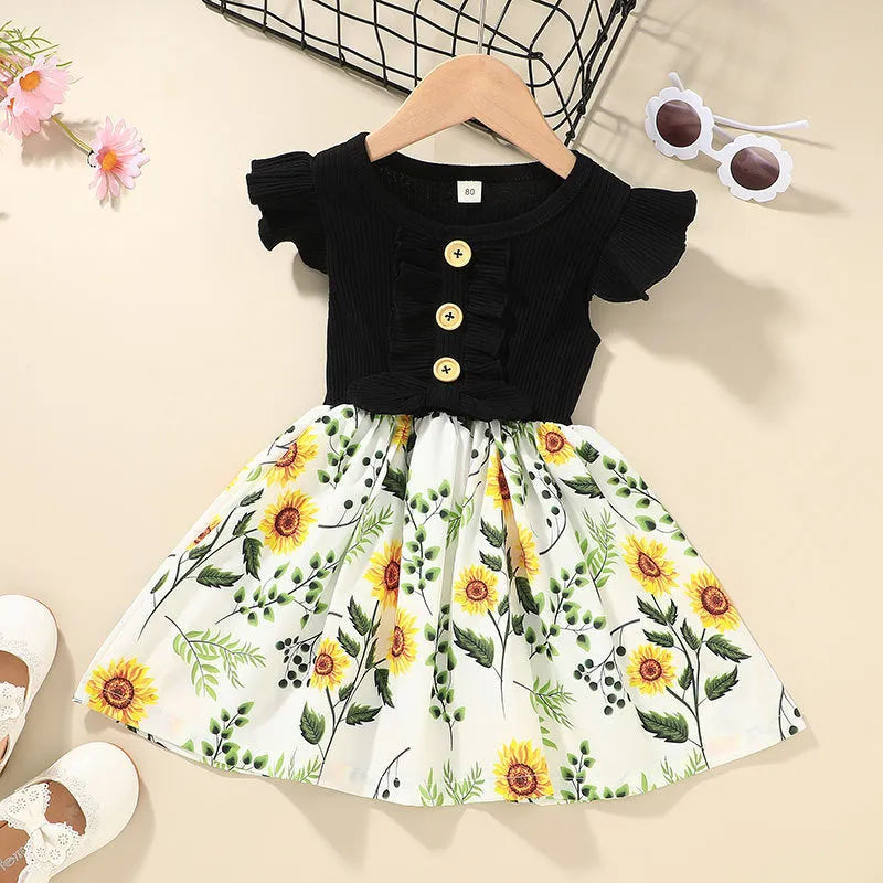 Sleevel summer dress for toddler girl in multiple colour options showing size range 80cm to 120cm