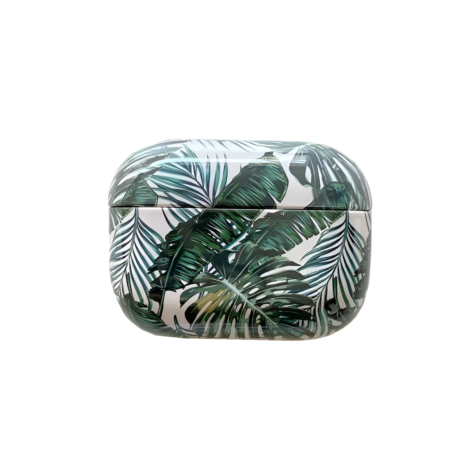 Blue TPU AirPods case with painted tropical banana leaves design
