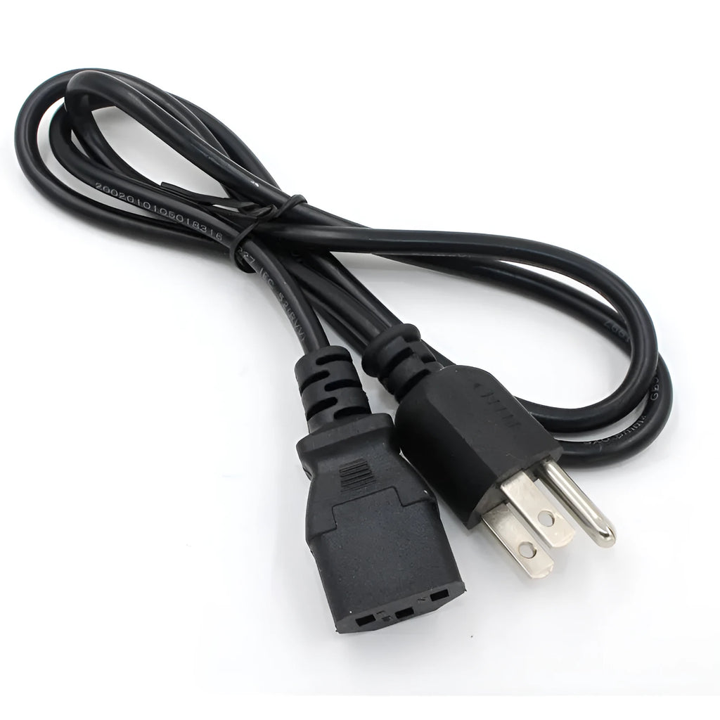 Black American three-pin plug power cord, 1.2 metres long