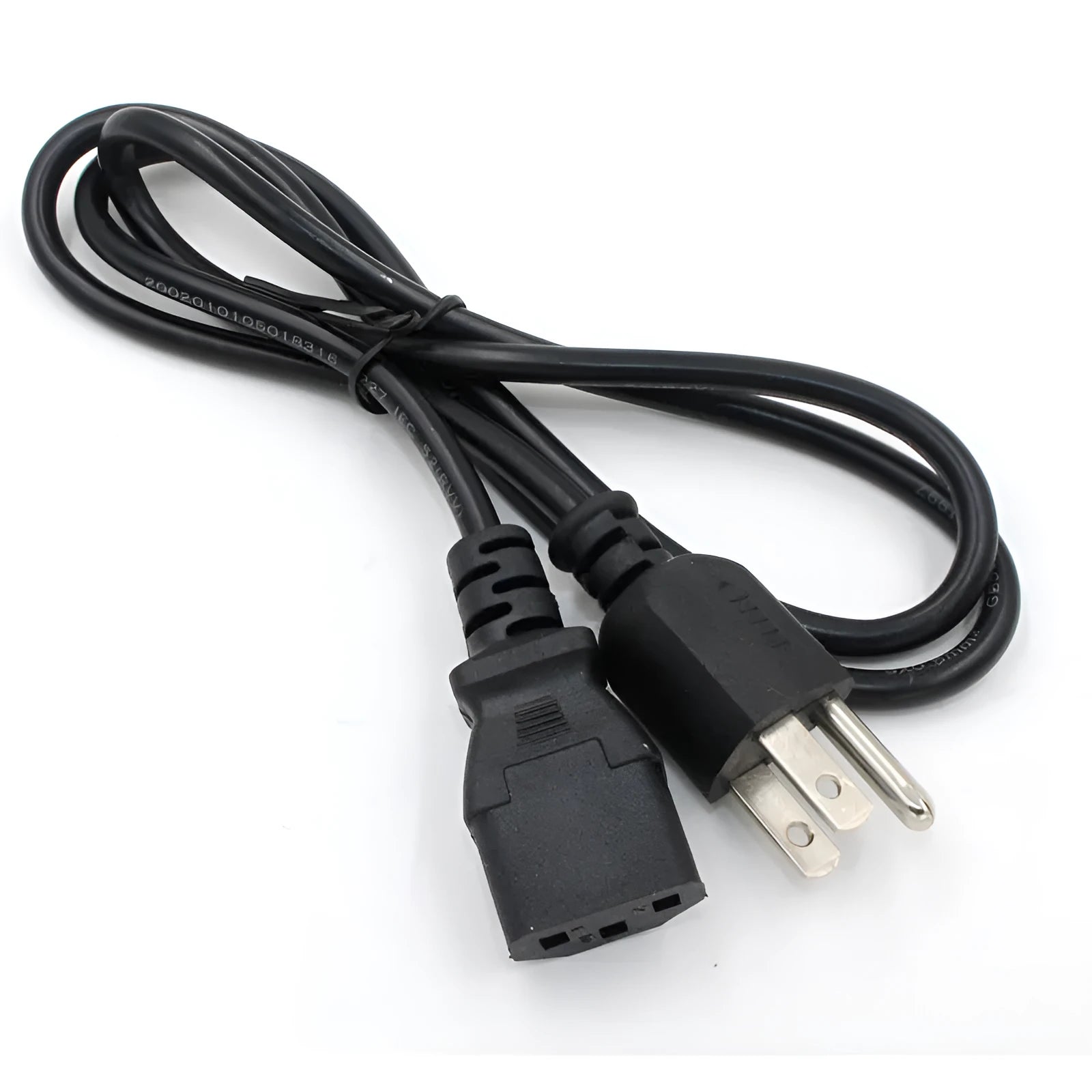 Black American three-pin plug power cord, 1.2 metres long